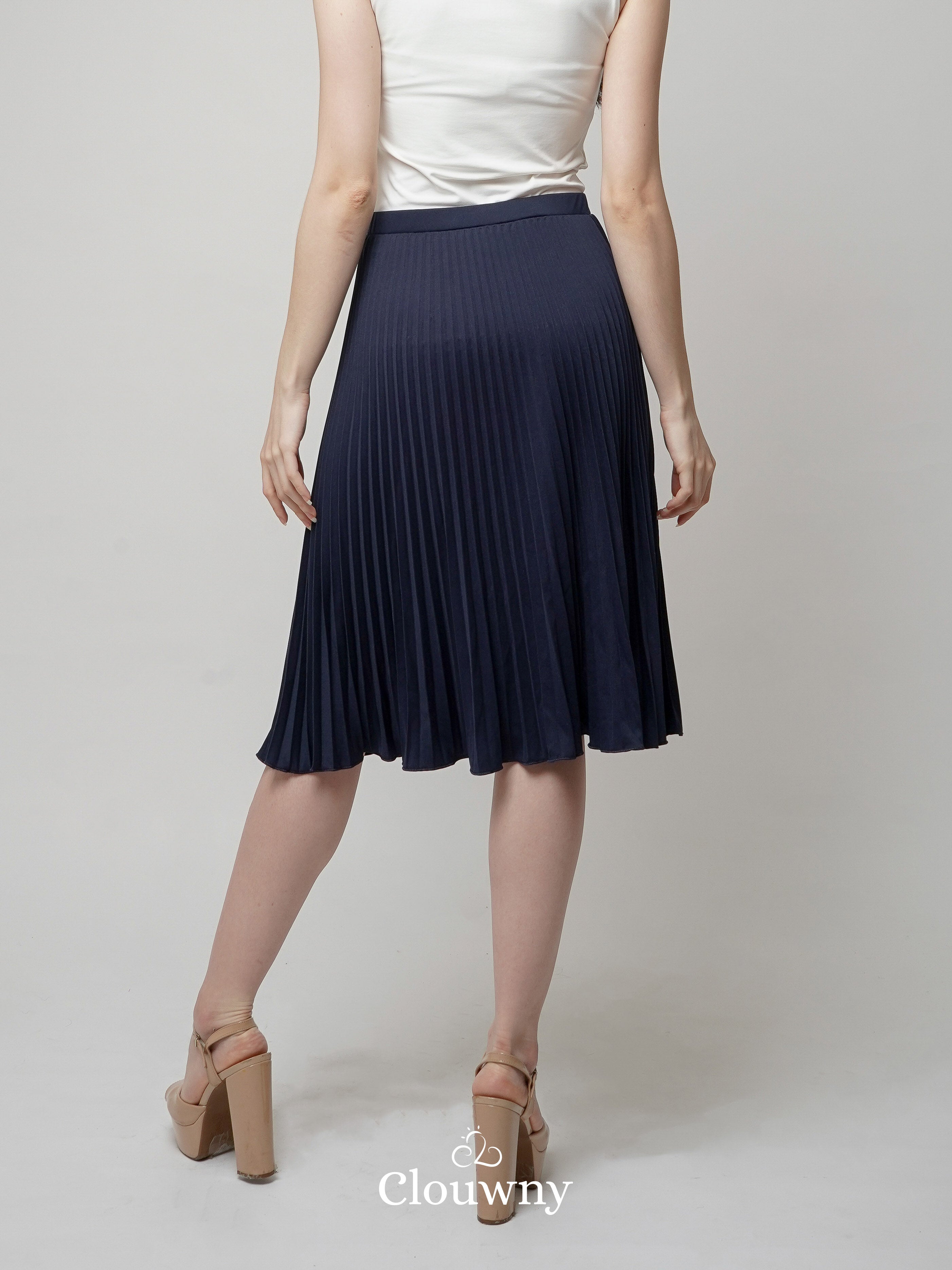 Vamos Midi Pleats Skirt - Navy